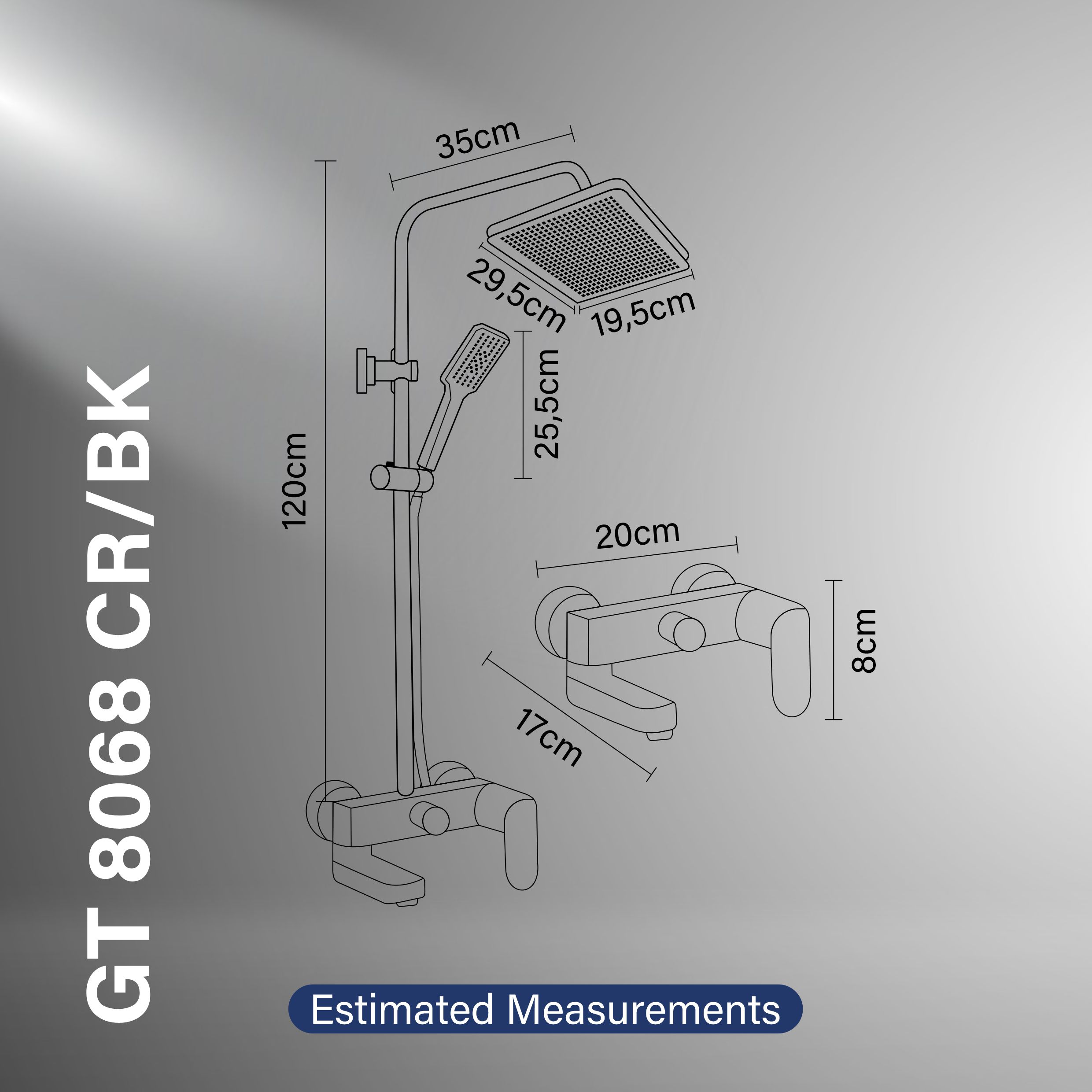 Gritania GT-8068 CR/BK: Shower column set Estimated Measurements