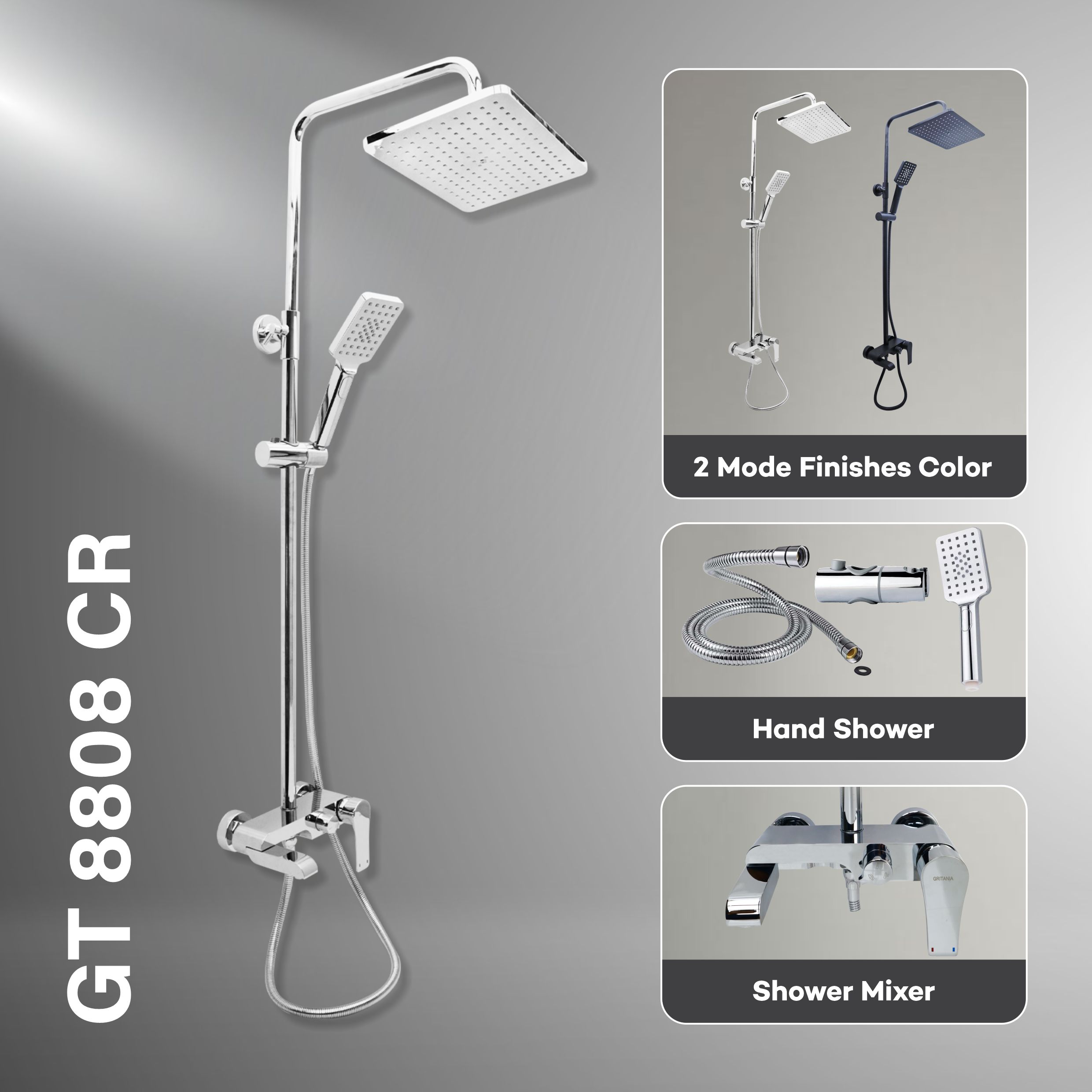 Gritania GT-8808 CR: Shower column set chrome finishes