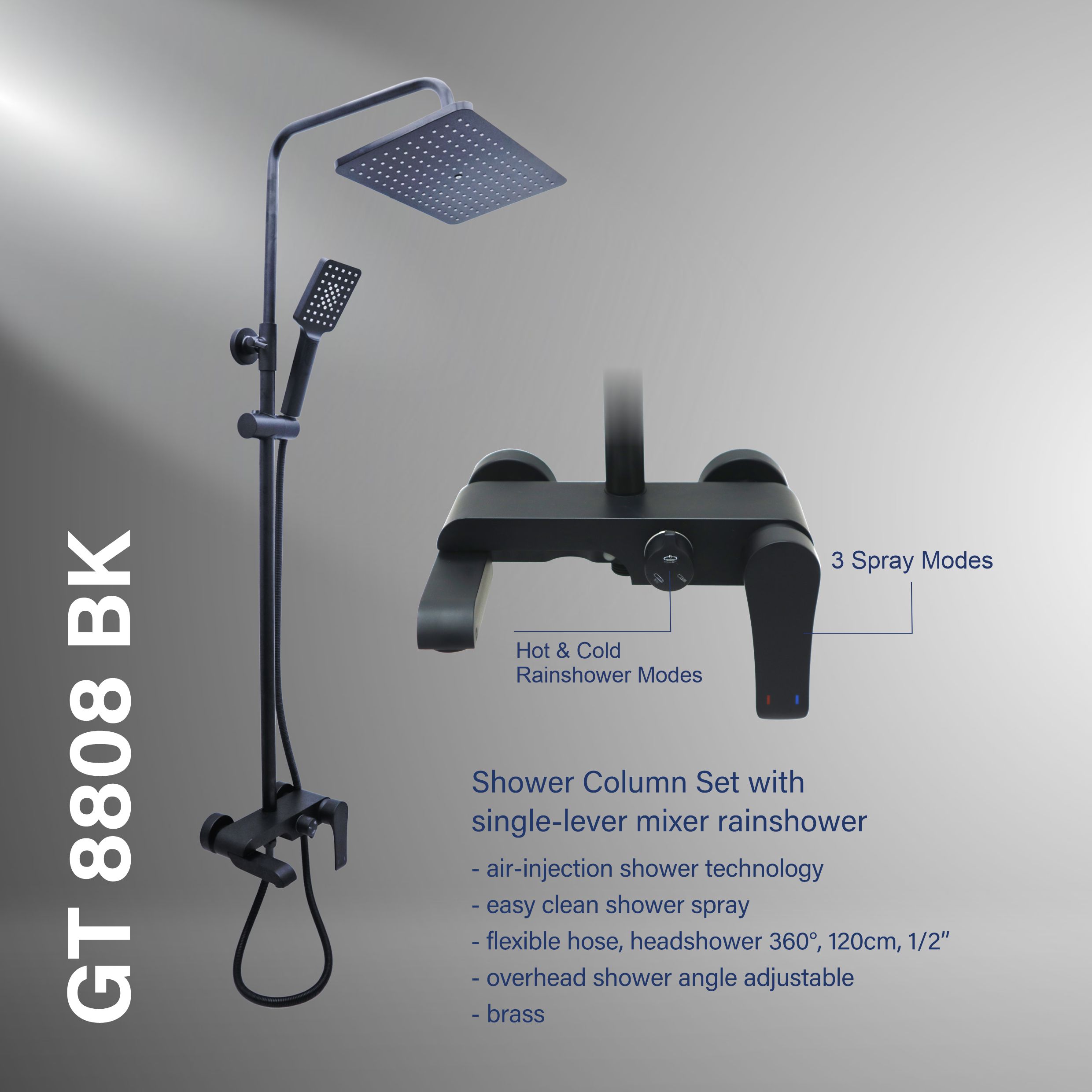 Gritania GT-8808 BK: Shower column set matte Black finishes