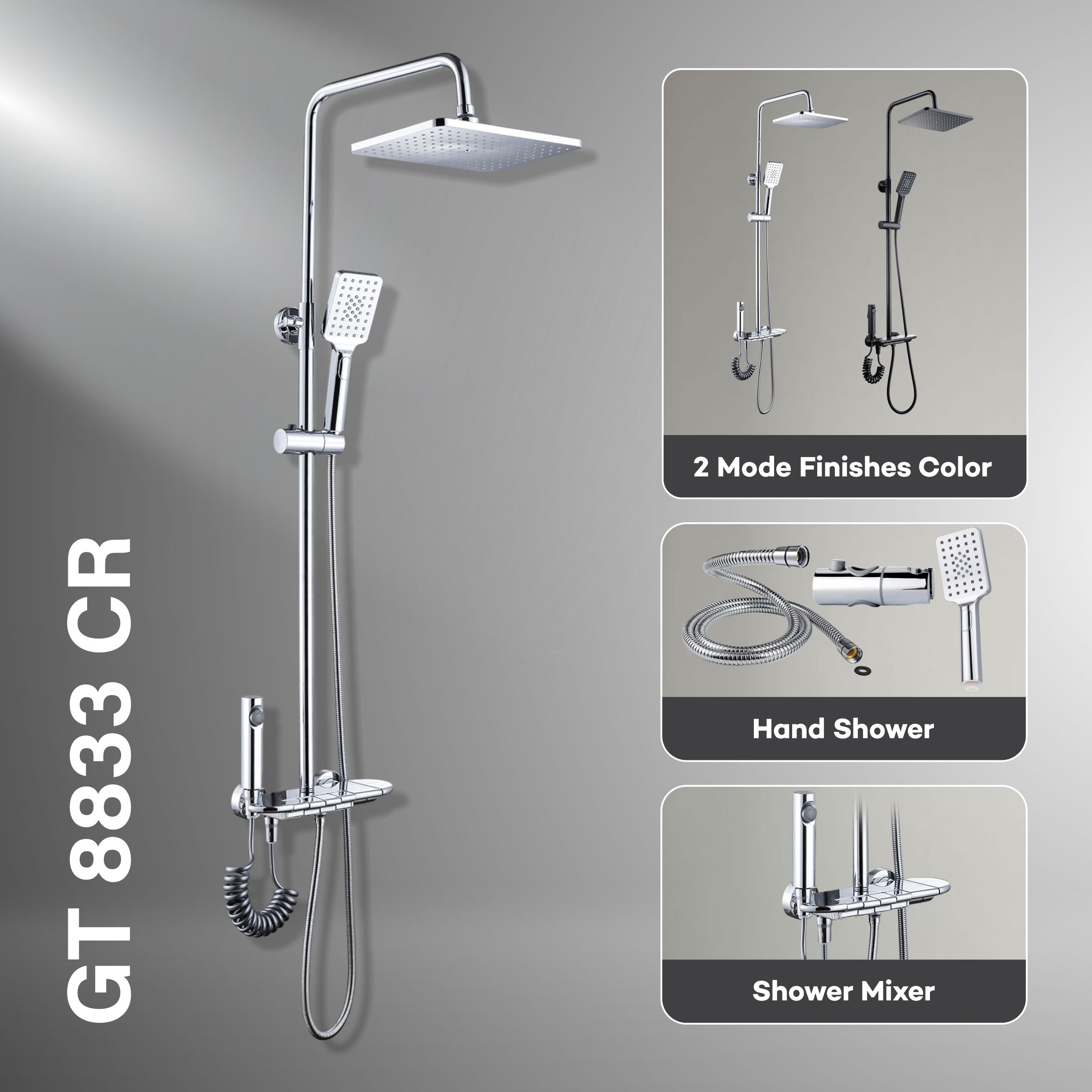 Gritania GT-8833 CR: Shower column set chrome finishes SHOWER COLUMN MODEL PIANO