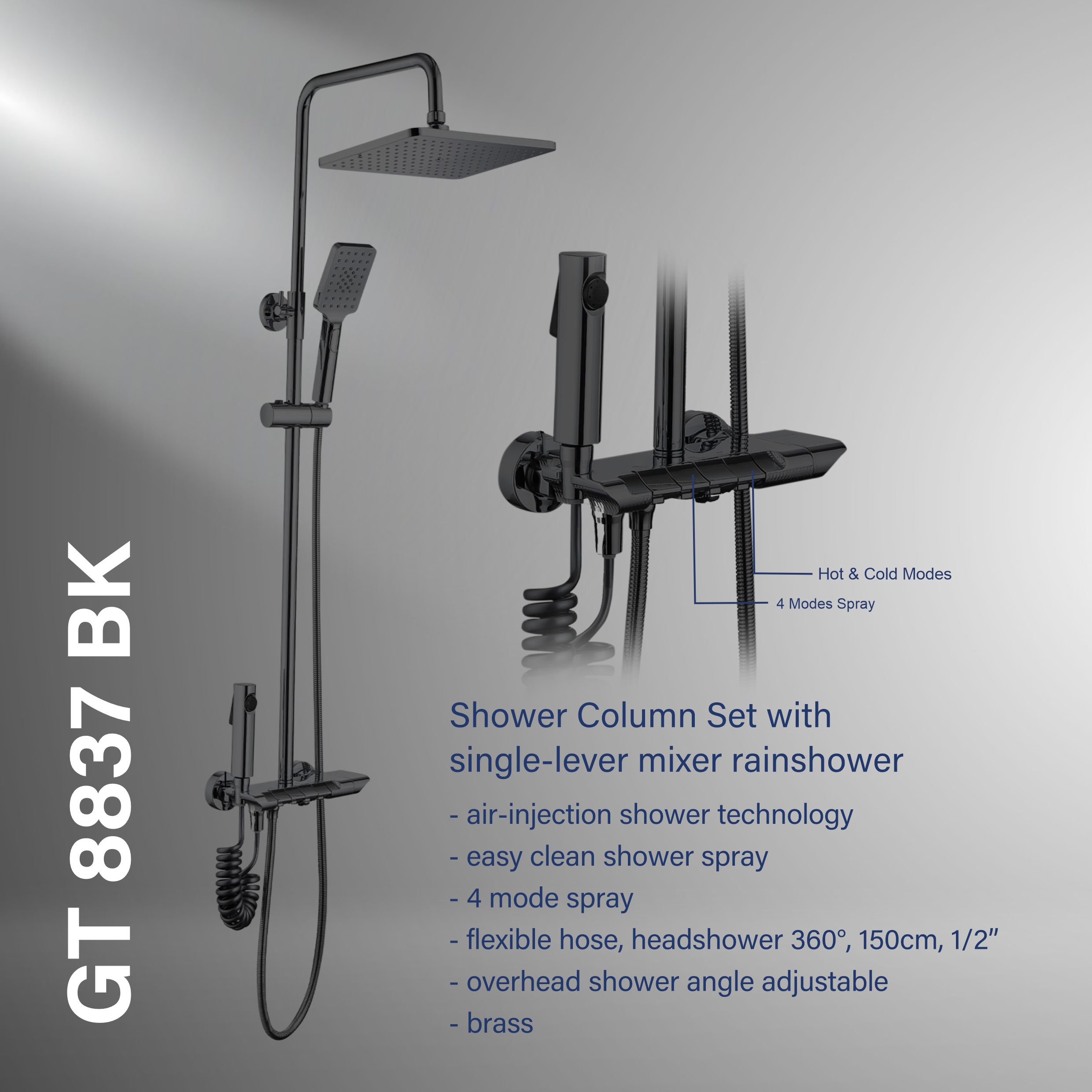 Gritania GT-8837 BK: Shower column set matte Black finishes