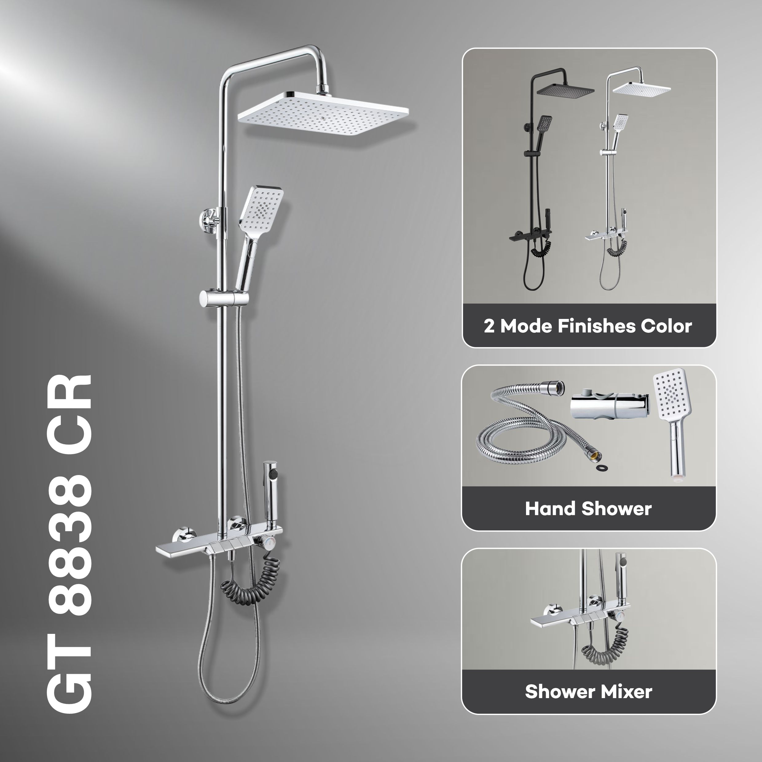 Gritania GT-8838 CR: Shower column set chrome finishes