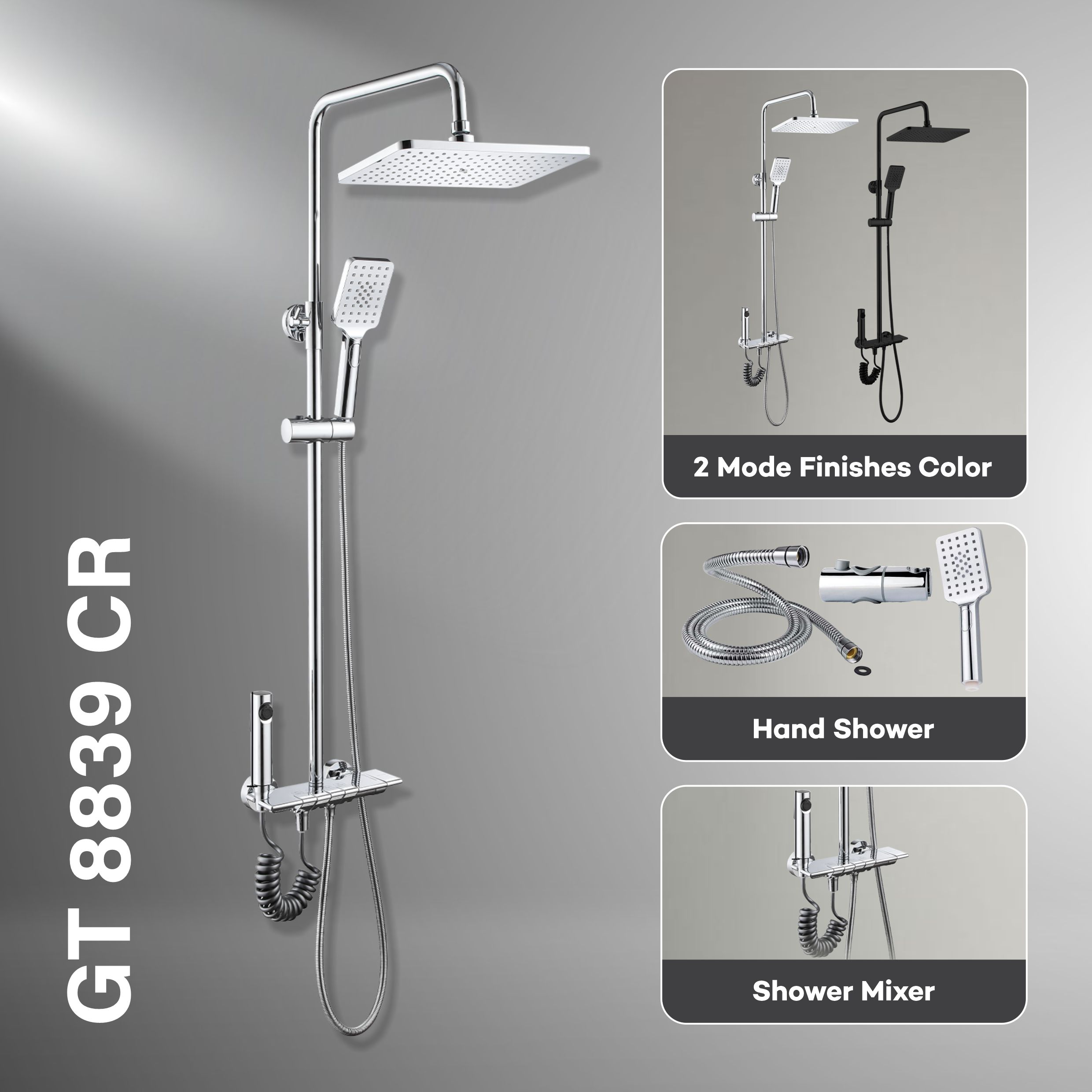 Gritania GT-8839 CR: Shower column set chrome finishes