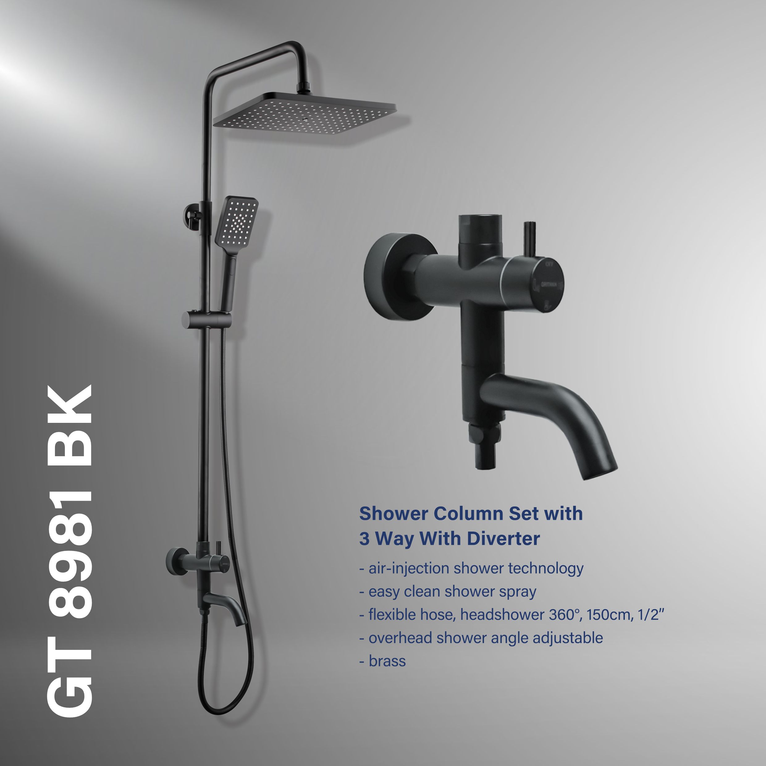 Gritania GT-8981 BK: Shower column set matte Black finishes