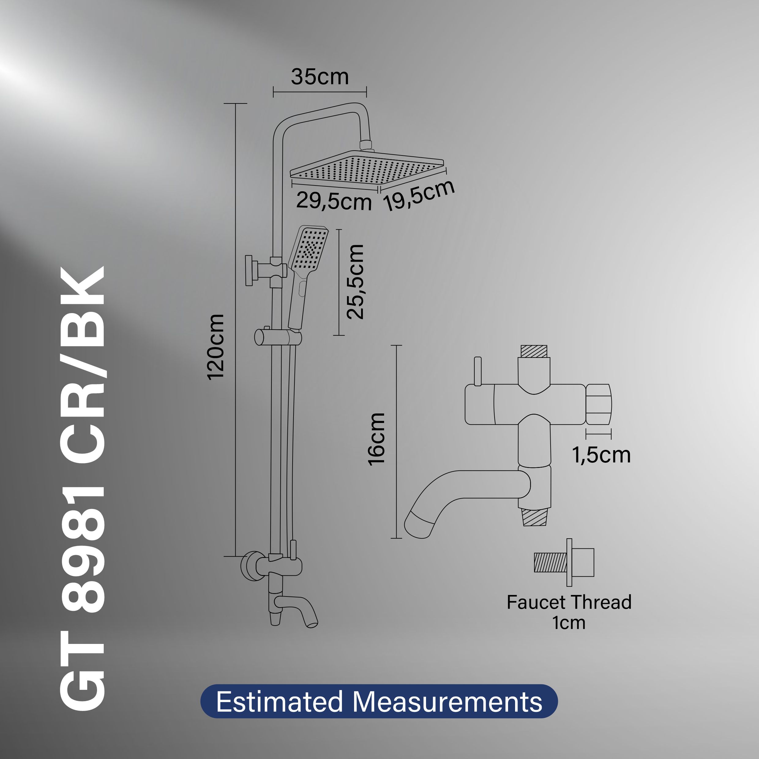 Gritania GT-8981 CR/BK: Shower column set Estimated Measurements
