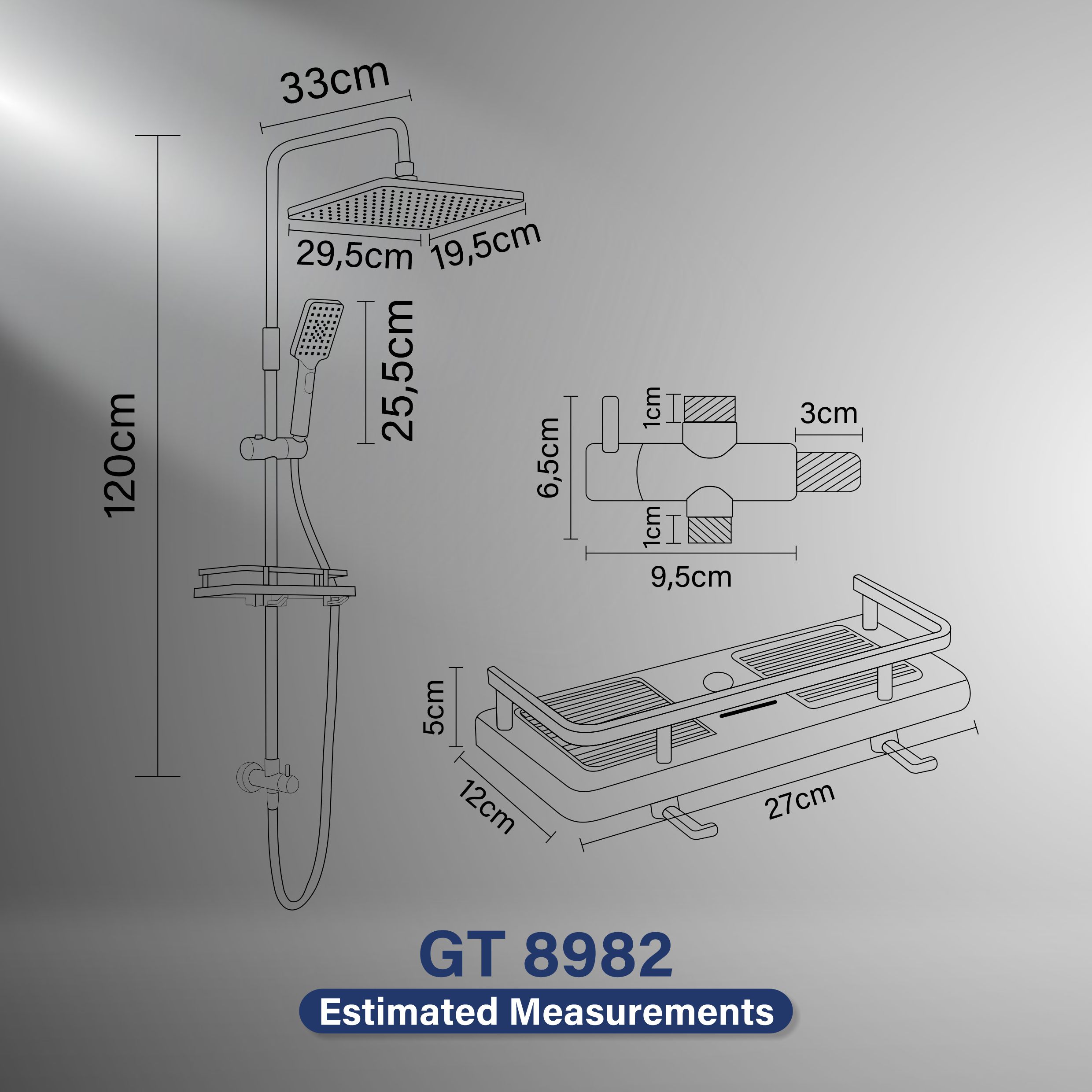 Gritania GT-8982 CR/BK: Shower column set Estimated Measurements